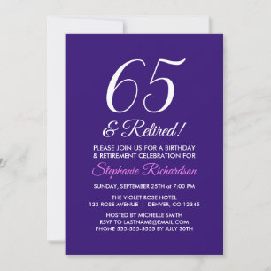 Invitation Minimaliste Moderne 65 et Retraite Violet de Retra