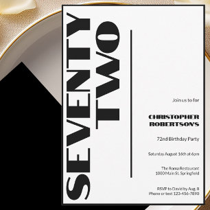 Invitation Minimaliste Moderne 72e Anniversaire Noir et Blanc