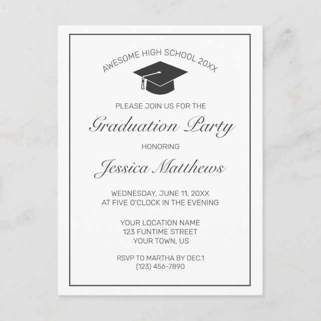 Invitation minimaliste moderne à la graduation bla (Devant)
