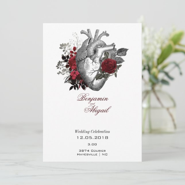 Invitation Minimaliste moderne Anatomie Gothique Coeur Floral (Debout devant)