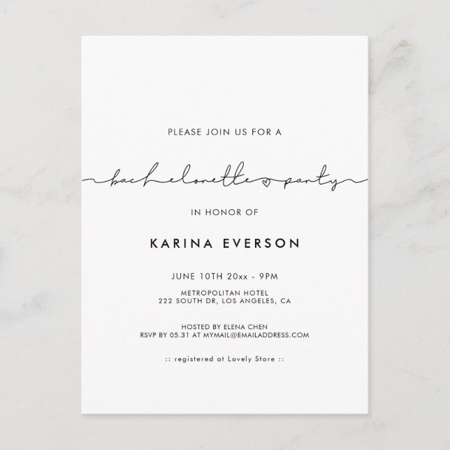 Invitation minimaliste moderne Bachelorette Party (Devant)