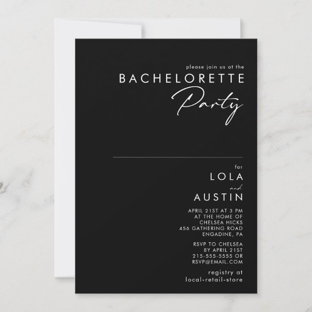 Invitation Minimaliste moderne | Black Bachelorette Party (Devant)