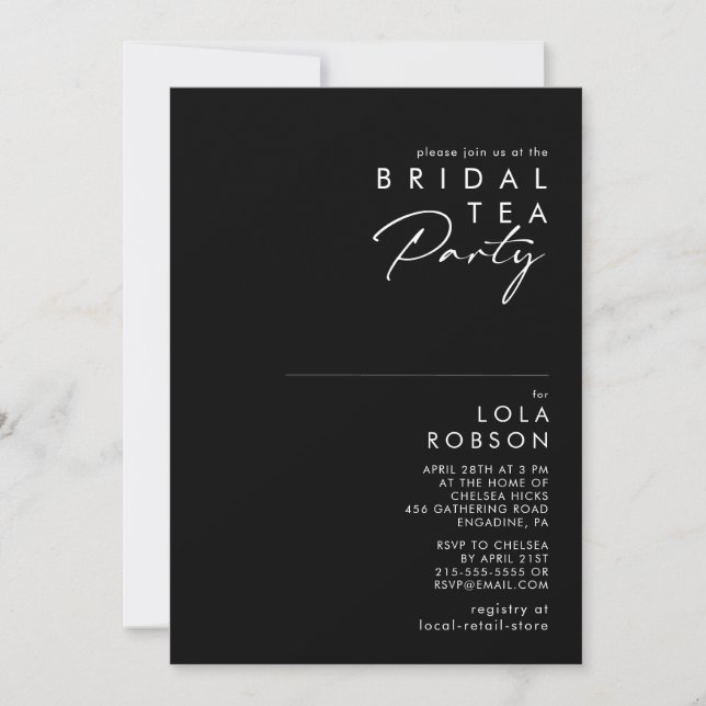 Invitation Minimaliste moderne | Black Bridal Tea Party (Devant)