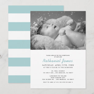 Invitation Minimaliste Moderne Bleu Stripes Photo Christine