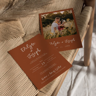 Invitation Minimaliste moderne Burnt Orange Photo Boho Mariag