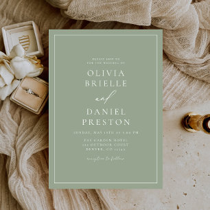 Invitation Minimaliste Moderne Calligraphie Sage Vert Mariage