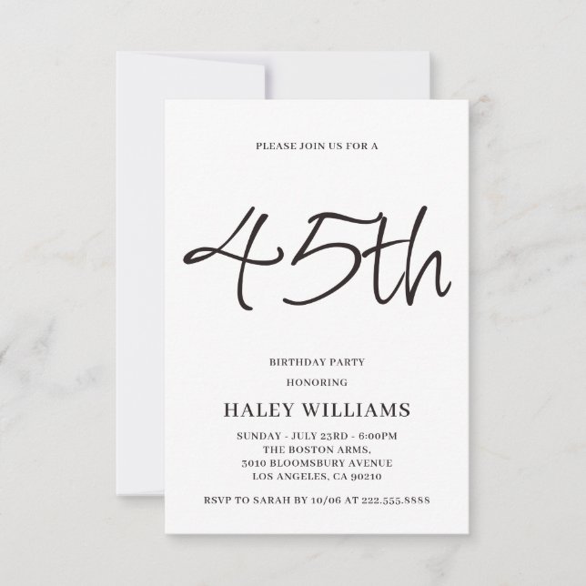 Invitation Minimaliste Moderne Calligraphie Simple 45e annive (Devant)