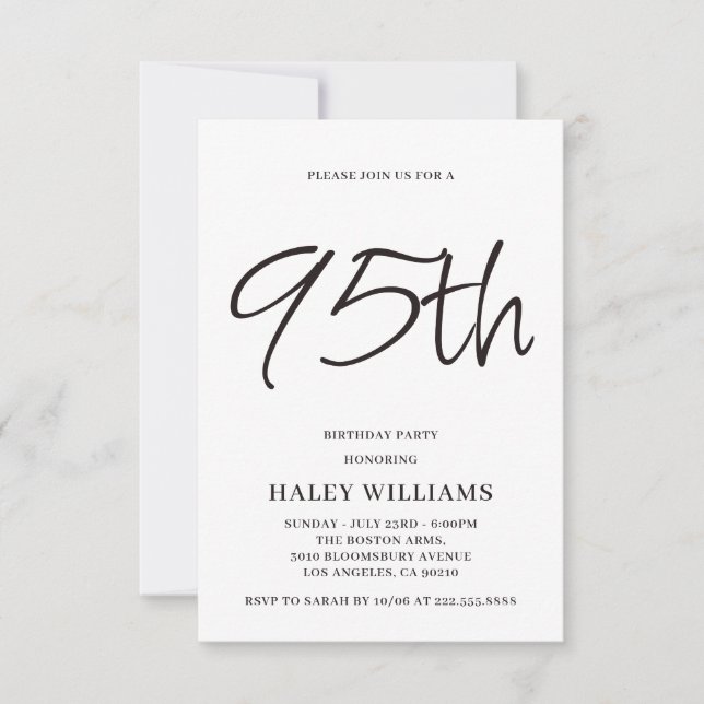 Invitation Minimaliste moderne Calligraphie simple 95e annive (Devant)