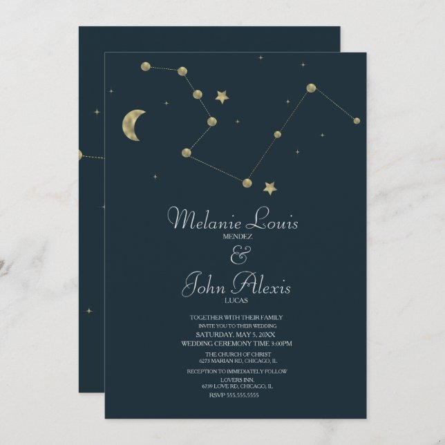 Invitation Minimaliste moderne Constellation Mariage d'huile  (Devant / Derrière)
