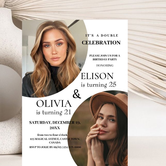 Invitation minimaliste moderne deux photo double a (Créateur téléchargé)