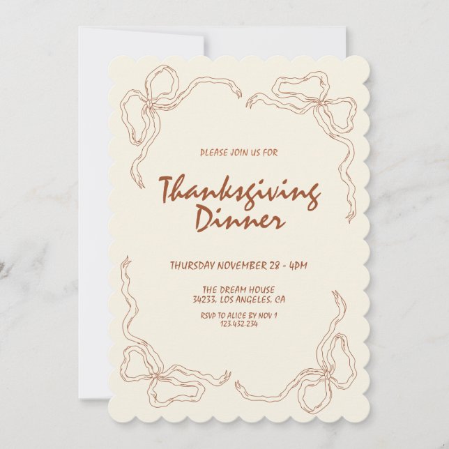 Invitation Minimaliste Moderne Dîner Thanksgiving (Devant)