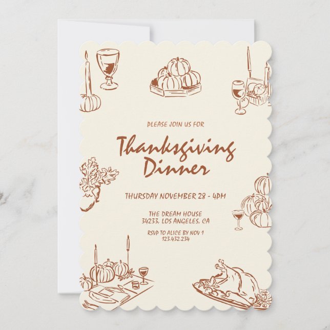 Invitation Minimaliste Moderne Dîner Thanksgiving (Devant)