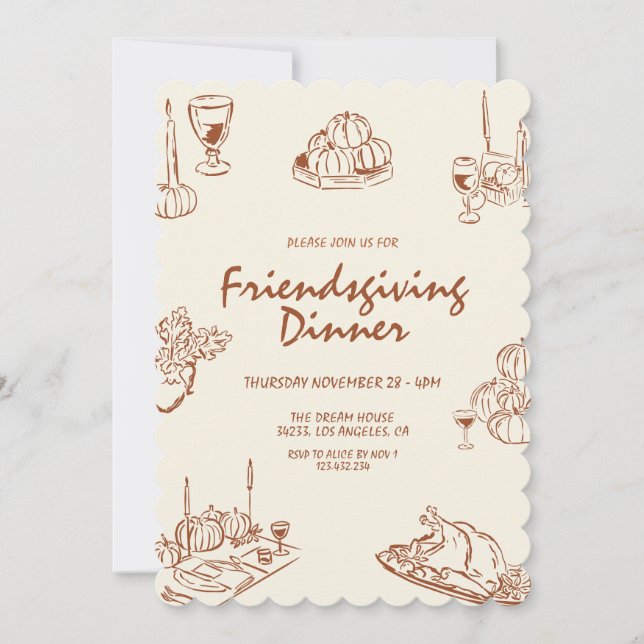 Invitation Minimaliste Moderne Dîner Thanksgiving (Devant)