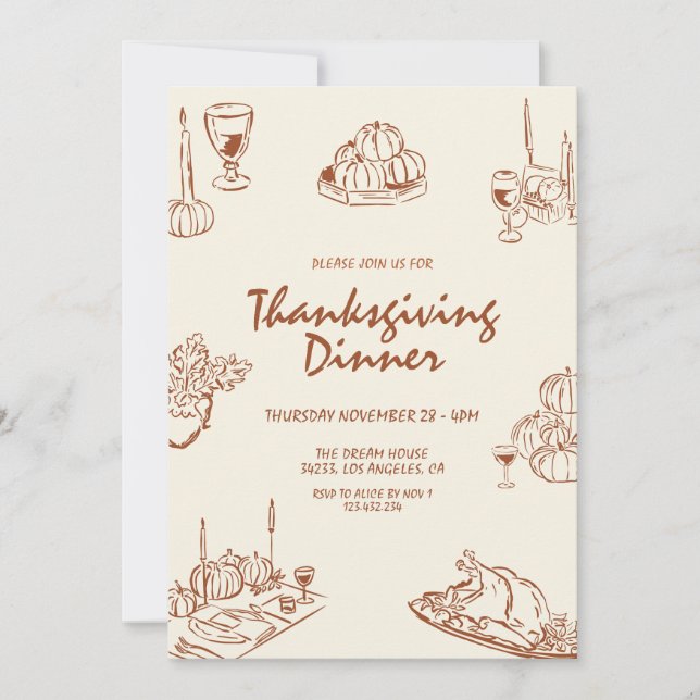 Invitation Minimaliste Moderne Dîner Thanksgiving (Devant)