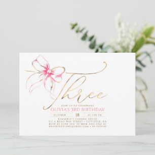 Invitation Minimaliste Moderne Élégant Rose Noeud 3e Annivers