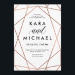 Invitation Minimaliste moderne Faux Rose Gold sur blanc<br><div class="desc">Cette faire-part de mariage élégante présente un faux or rose,  un design géométrique sur un arrière - plan blanc acéré.</div>