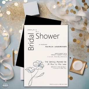 Invitation Minimaliste moderne Floral Dusty bleu et bouffée