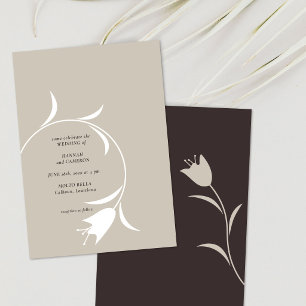 Invitation Minimaliste Moderne Greige & Espresso Floral Maria