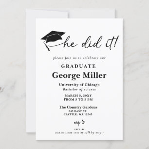 Invitation Minimaliste moderne il l'a fait Photo Graduation