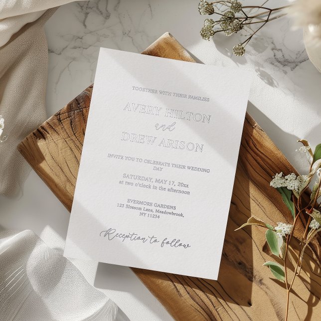 Invitation minimaliste moderne Mariage d'argent (modern minimalist silver foil wedding card)
