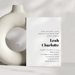 Invitation Minimaliste moderne noir blanc Bat mitzvah simple<br><div class="desc">Moderne minimaliste Noir Blanc Rétro Simple Mariage Bat mitzvah Invitation</div>