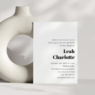 Invitation Minimaliste moderne noir blanc Bat mitzvah simple