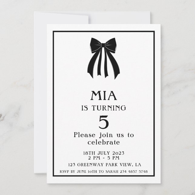 Invitation Minimaliste Moderne Noir Nœud Coquette  (Devant)