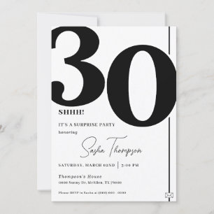 Invitation minimaliste moderne noire 30ème anniver