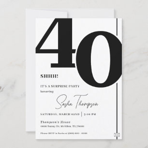 Invitation minimaliste moderne noire 40e anniversa
