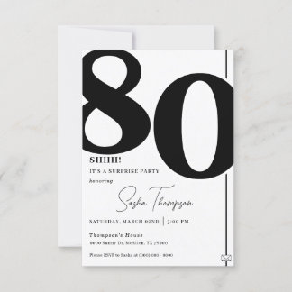 Invitation minimaliste moderne noire 80e anniversa