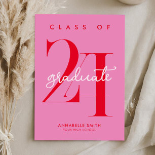 Invitation minimaliste moderne Pink Red Graduation
