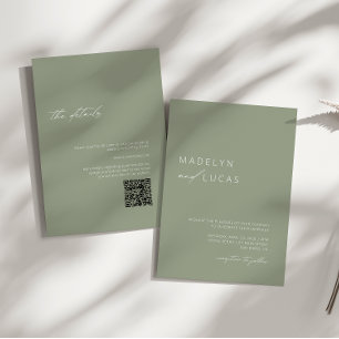 Invitation Minimaliste moderne Sage vert QR Code Mariage