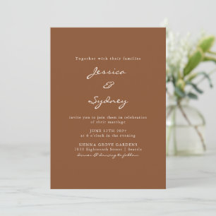 Invitation Minimaliste moderne Sienna Brown Script Mariage