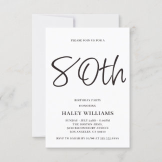 Invitation Minimaliste Moderne Simple Calligraphie 80e Annive