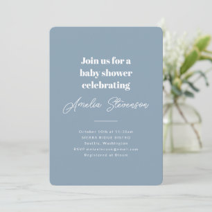 Invitation Minimaliste Moderne Simple Fête de Bébé Bleu Pouss