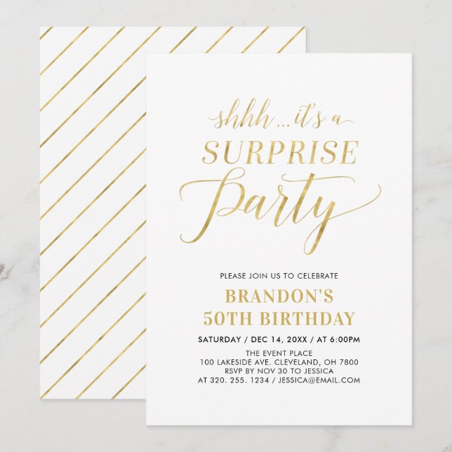 Invitation Minimaliste Moderne Surprise 50ème anniversaire (Devant / Derrière)