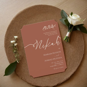 Invitation Minimaliste Moderne Terracotta Brûlé Orange Nikah
