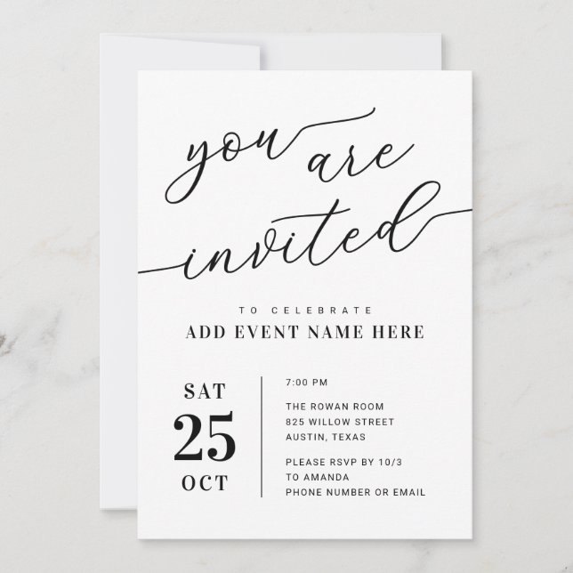 Invitation Minimaliste Moderne Toute Occasion (Devant)