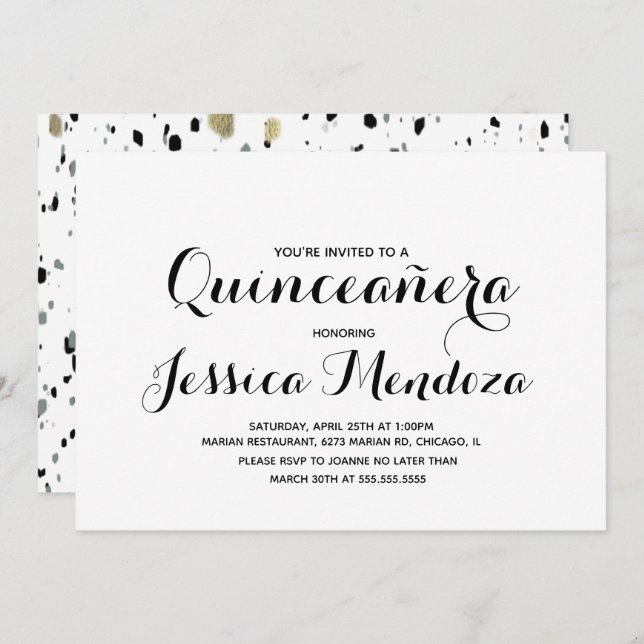 Invitation Minimaliste Monochrome Or Quinceañera Sweet 15 (Devant / Derrière)