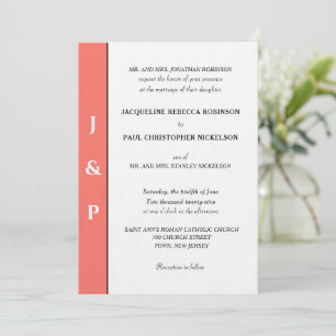 Invitation Minimaliste Monogramme blanc corail