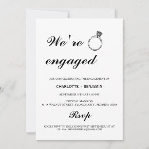 Invitation Minimaliste Noir & Blanc Nous sommes fiancés