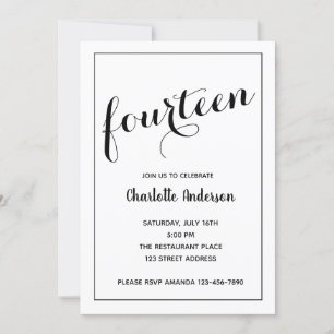 Invitation minimaliste noir et blanc 14e anniversa