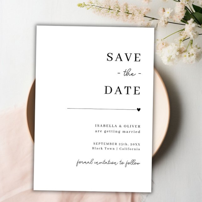 Invitation Minimaliste noir et blanc Enregistrer la date (Black and White Minimalist Save the Date Invitation)