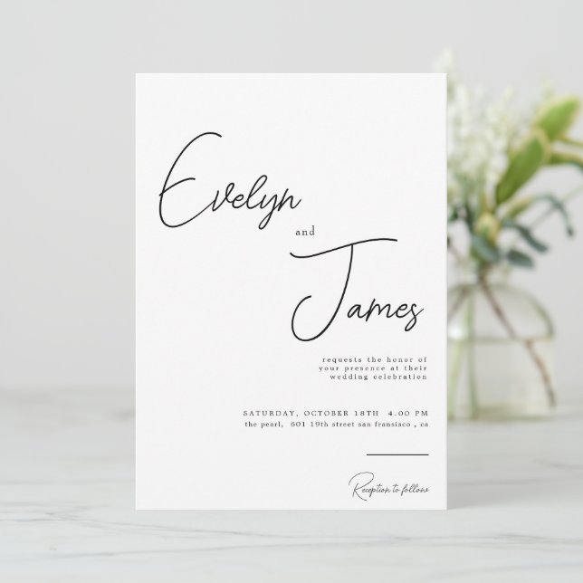 Invitation Minimaliste noir et blanc Romantique Mariage moder (Debout devant)