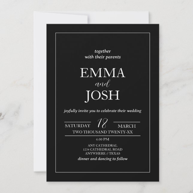 Invitation Minimaliste | Noir tout en un Mariage (Devant)