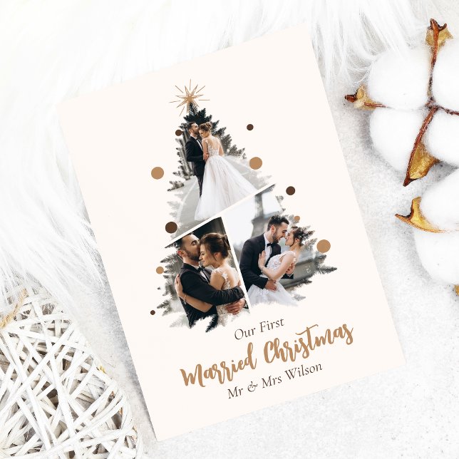 Invitation Minimaliste Notre Premier Marié Noël Trois Photo (Créateur téléchargé)