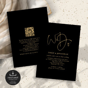 Invitation Minimaliste Nous faisons Gold Script QR Code Maria