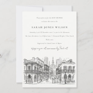 Invitation Minimaliste Nouvelle-Orléans Louisiane Esquisse Ba