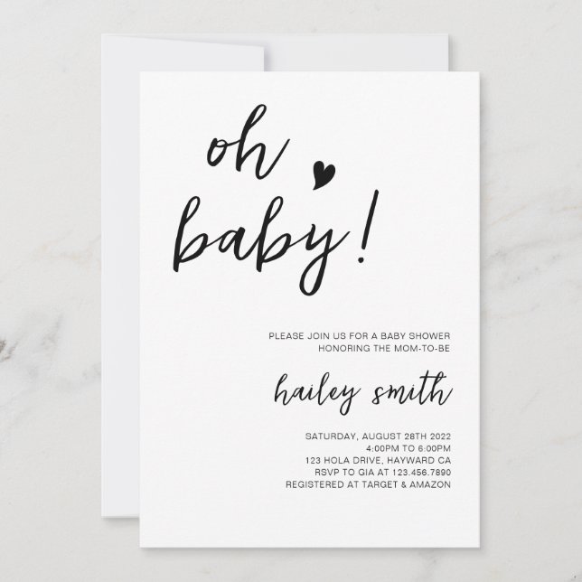 Invitation minimaliste Oh Baby Baby shower (Devant)