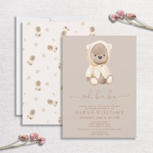 Invitation Minimaliste Oh Baby Brown Baby shower Ours